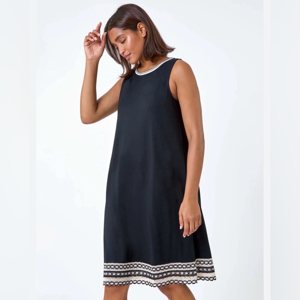 J Jill Black Embroidered Shift Dress XL Sleeveless